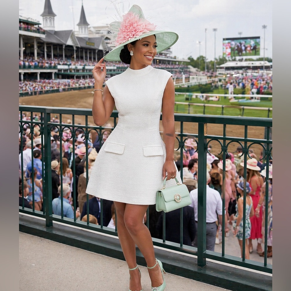 Babyboo Blake Mini Kentucky Derby Dress M Ivory NEW Tweed Open Back  Sparkle